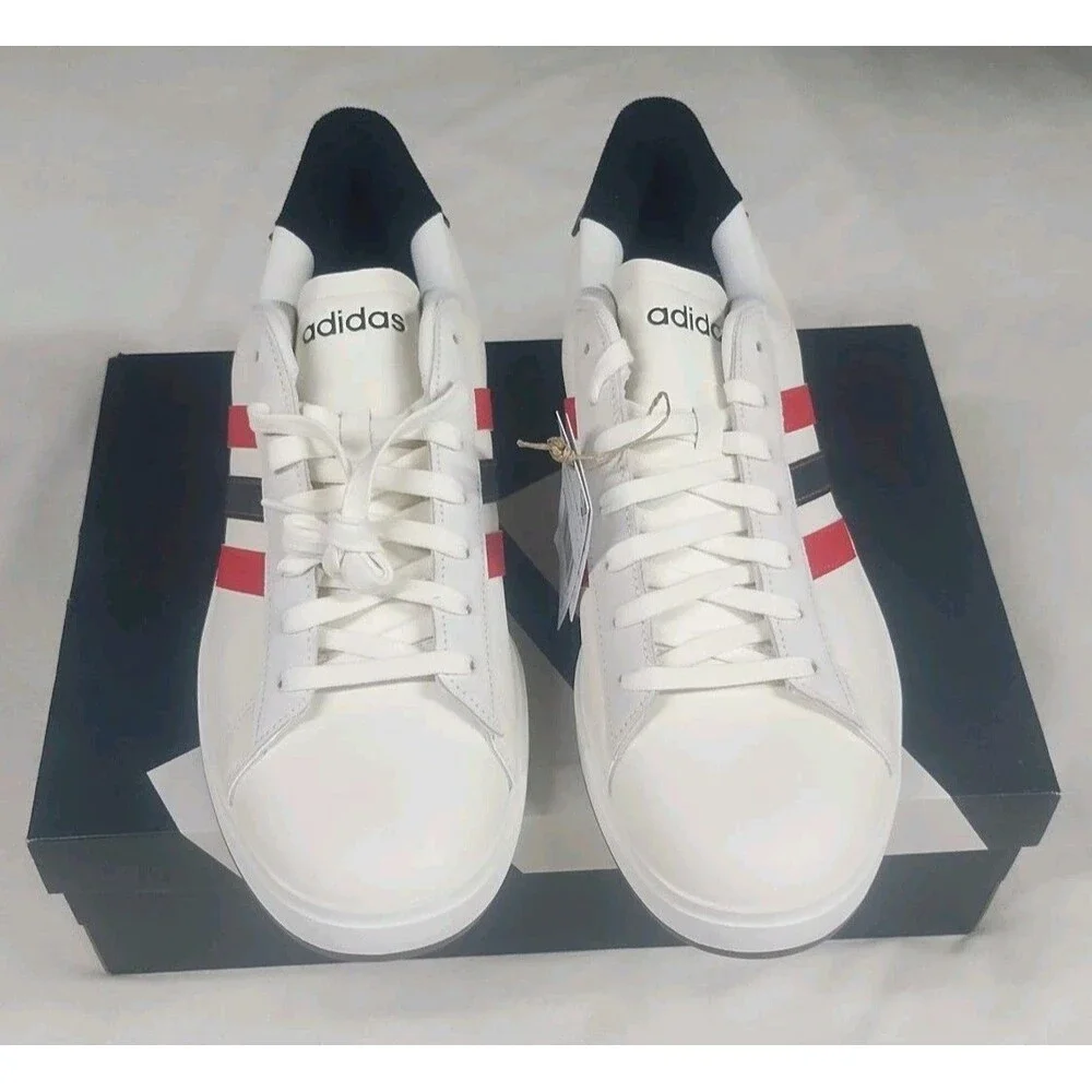 Adidas Grand Court 2.0 Sneaker Off White/Better Scarlet/Black Men Size 11.5 NEW